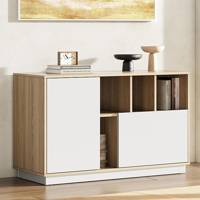 39" File Cabinet with Drawer, Office Storage Cabinet with Door | Home Office Printer Stand with Storage & Adjustable Shelves for Living Room, Entryway, Light Walnut
