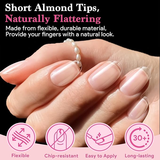 Short Almond False Nail Tips, 15 Sizes 510 PCS Clear Soft Press On Fake Nail Pre-shaped Half Matte Full Cover Gel Nail Tips Extensions Strong Thick Long Lasting for DIY Beginners & Salon Manicure