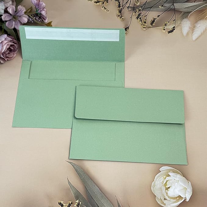 4x6 Green Envelopes For Invitation, A6 envelope 4.75 x 6.5 inch, 4X6 Envelopes for A6 cards,Self Seal envelopes for weddings, greeting cards,baby shower,photos,birthday (50, Green, A6)