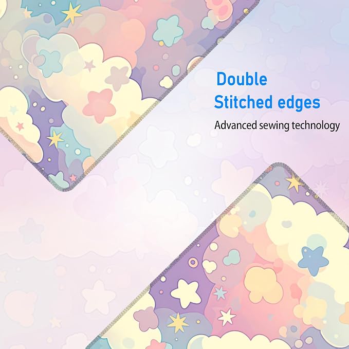 Cute Large Mousepad,Colorful Clouds and Stars Mouse Mat,31.5 x 12 in | Extended Pastel Pink Kawaii Women Office Desk Decor Mat,Girly Dreamy Mouse Pad for Work Game Office and Home,80x30 cm