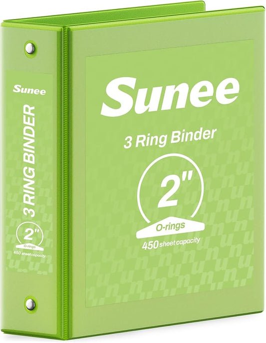 SUNEE 3 Ring Binder 2 Inch 1 Pack, Clear View Binder Three Ring PVC-Free (Fit 8.5x11 Inches) for School or Office Supplies, Tender Green