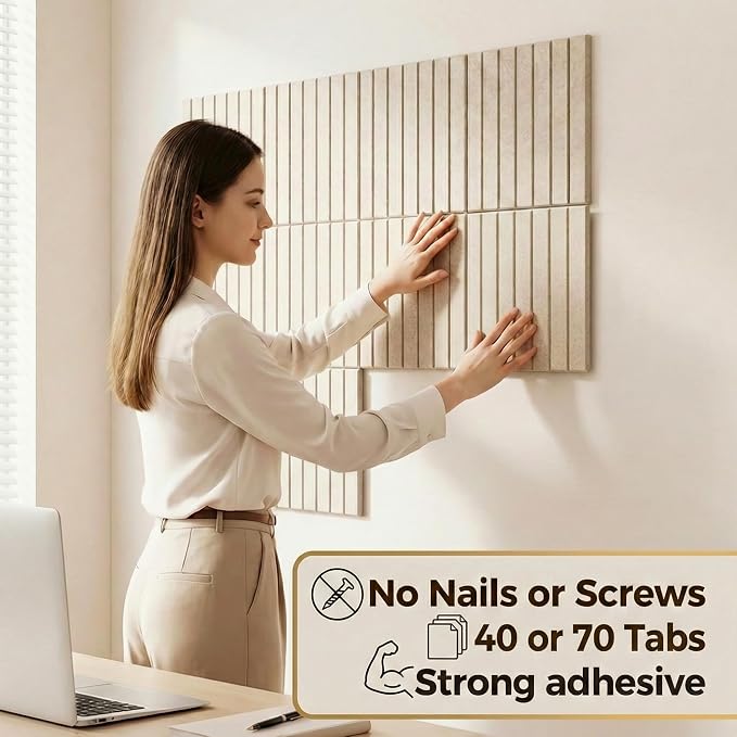Felt Bulletin Board 48" x 36", Cork Boards for Walls, 12 Pack Bulletin Board Large Cork Board for Office, Felt Boards with 70 Safe Removable Adhesive Tabs, Pin Board for Home(Light Beige)