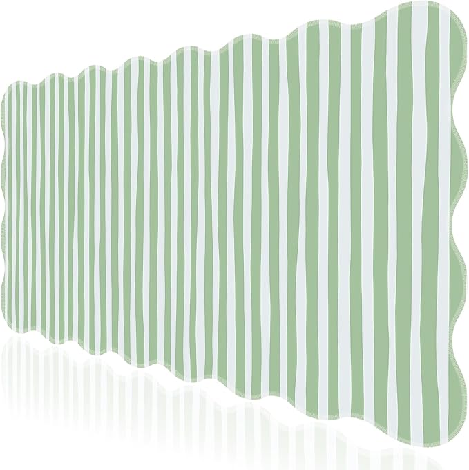 L-SPOUTTO Green Striped Mouse Pad,Scalloped Desk Mat XXL Large Geometric Gaming Mousepad,35.4x15.7in Non-Slip Rubber Base Keyboard Pad Waterproof Desktop Mat for Laptop Computer Game Home Office