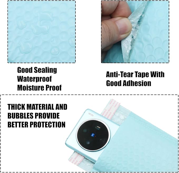 5x7 Inch Self Seal Adhesive Poly Bubble Mailers 10 Pcs Blue Waterproof Shipping Bags for Mailing Packaging