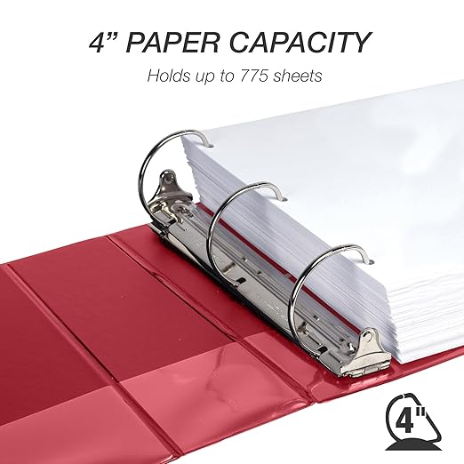 Samsill Durable 4 Inch Binder, Locking D Ring Binder, Customizable Clear View Cover, Red, 6-Pack, Holds 775 Pages