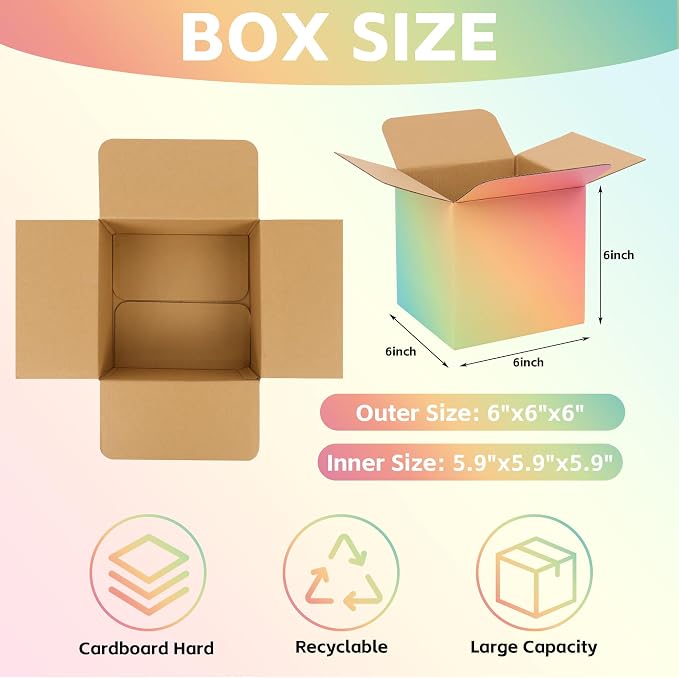 6x6x6 inch Shipping Boxes for Small Business, 30 Pack Colorful Cardboard Boxes for Shipping Literature Mailer Packaging Supplies