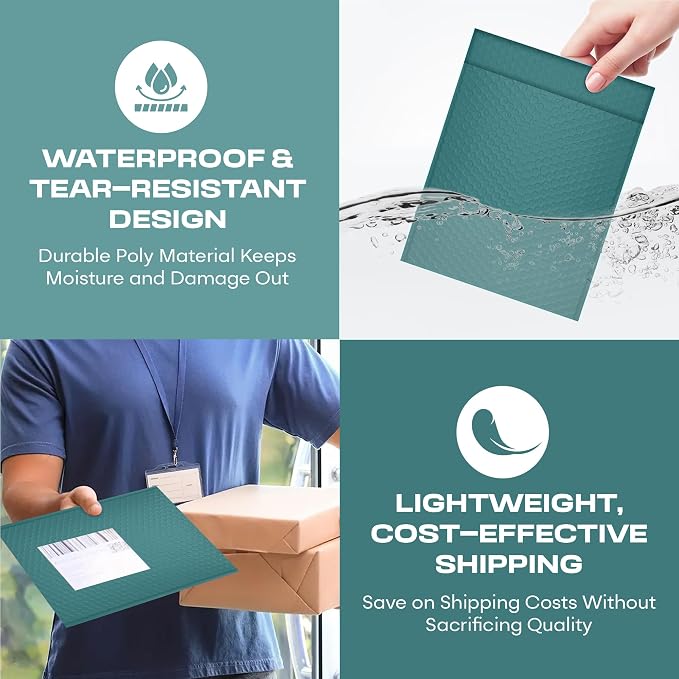Green Bubble Mailers 8.5x12, Self Seal Poly Padded Envelopes #2, 200 Pack | Fits 8.5x11 Documents & Photos,No Tape Needed,Cushioned Protection,Water-Resistant Poly,Bulk Pack for Small Business
