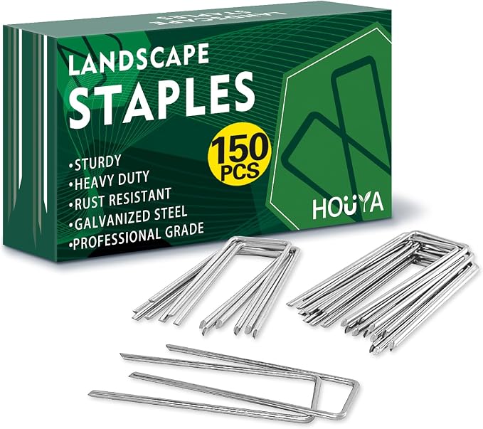 150 Pack Landscape Staples 4 Inch 12 Gauge Garden Stakes Galvanized Garden Staples Pins Anti-Rust Ground Stakes for Weed Barrier, Irrigation Tubing, Yard Lawn, Landscape Fabric