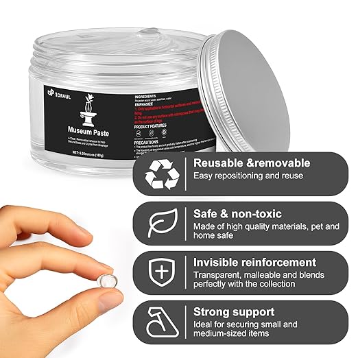 6.35 oz Exhibits Fixing Gel for Museum, Removable Clear Museum Paste Putty Wax, Reusable & No Residue, Fixed Collection Artifacts and Decorations to Prevent Vibration, Falling