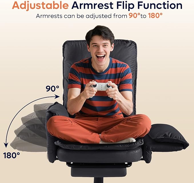 Bestier Cross Legged Office Chair with Footrest, High Back Criss Cross Chair with Reversible Armrests and Wheels, Big and Tall Reclining Office Chair for Home PU Leather Black