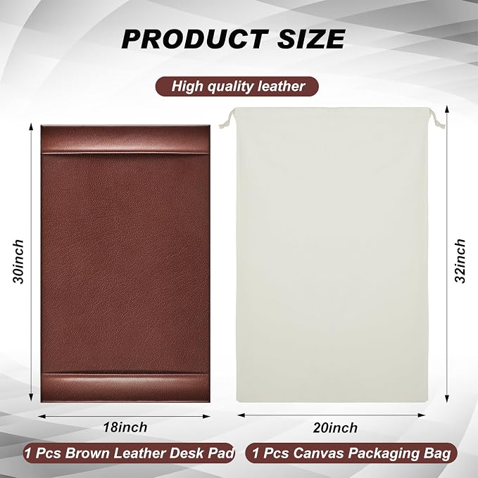 30 x 18 Inch Leather Desk Pad with Side Rails Mat, Brown | Executive Office Desk Mat, Smooth Writing Surface, Desktop Protector Covers Mouse Keyboard, Elegant Gift, Men Dad Husband