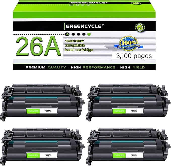 greencycle 26A M426fdw Compatible Toner Cartridge Replacement for HP 26A CF226A 26X CF226X for HP LaserJet Pro M402n M402dn M402dw M402dne MFP M426fdw M426dw M426fdn Printer (Black, 4-Pack)