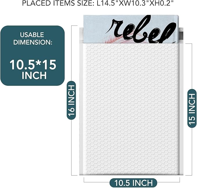Metronic 3750 Pack Large Bubble Mailer 10.5x16 Inch White Full Pallet Usable Size 10.5x15" Waterproof Padded Envelopes Cushioning for Shipping Clothes, Books, Small Business Full Pallet Bulk