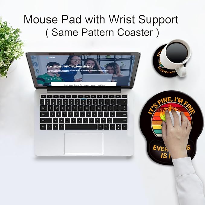Ergonomic Mouse Pad with Wrist Support Rest,Large Mousepad Gel Wrist Rest, with Coaster Non-Slip & Pain Relief for Computer, Desk, Home&Office-Black Dumpster Fire