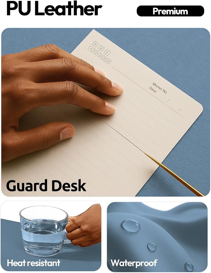 YSAGi Leather Desk Protector, Office Mat, Large Mouse Mat, Non-Slip PU Leather Blotter, Laptop Desk Mat, Waterproof Writing Pad for Office and Home(Blue, 63" x 17.2")