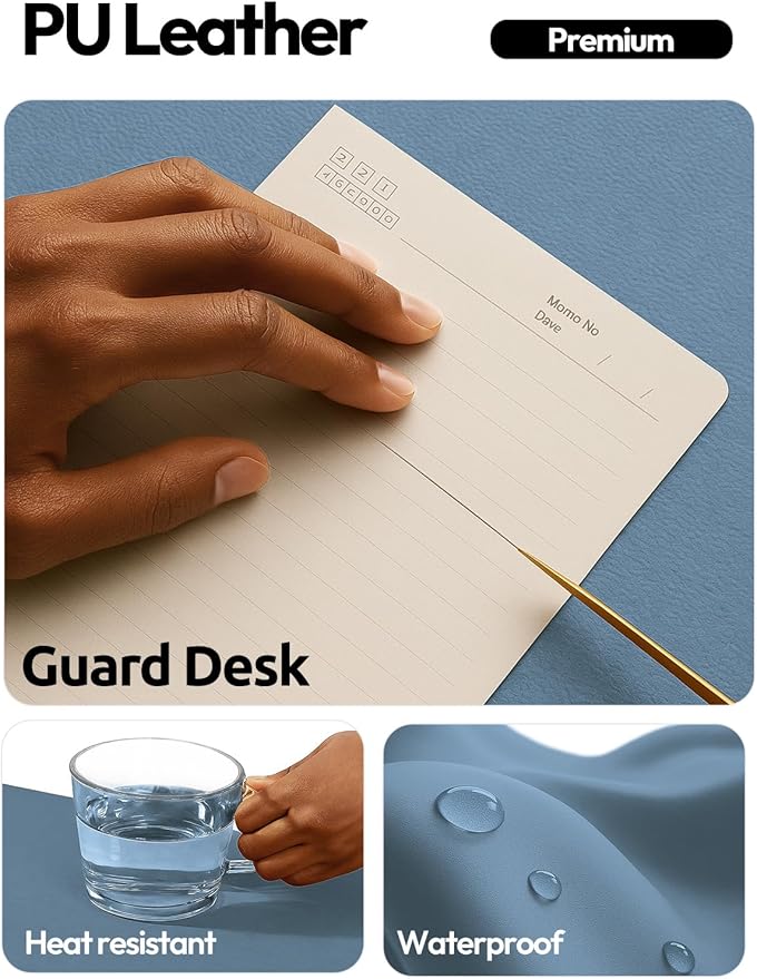 YSAGi Desk Protector&Blotter, Non-Slip Waterproof Leather Mouse Pad | Shields Scratches, Stains, Spills, Heat & Scuffs; Suede Non-Slip; Easy-Clean; Comfy Writing/Typing, 31.5" x 15.8", Blue
