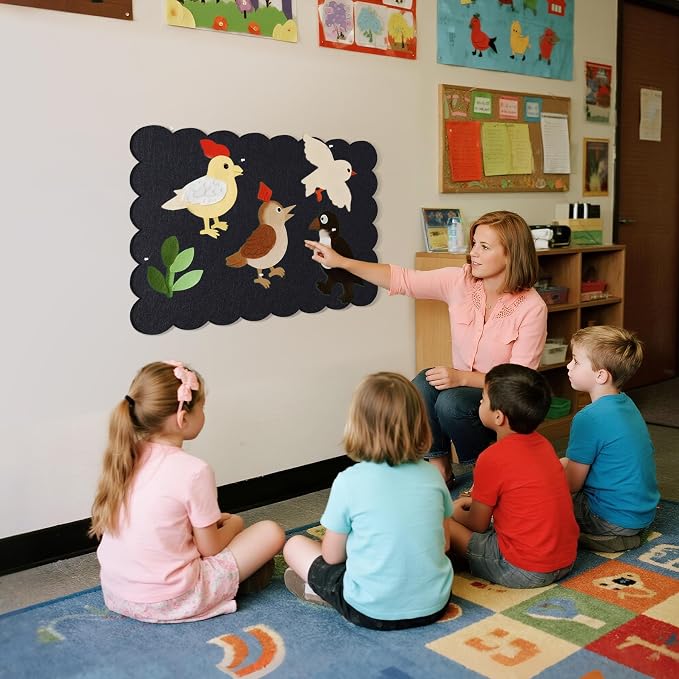 Scalloped Bulletin Board 24x18 inches, Decorative Felt Pin Board for Wall | Cute Cork Board Alternative with Push Pins, Foldable Display Vision Board for Photos, Notes & Reminders
