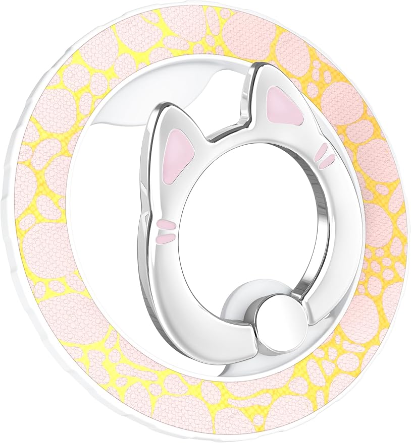 Magnetic Phone Ring Holder for magsafe, Cartoon Cat Snap, Glitter Magnetic Grip Compatible with iPhone 16 15 14 13 12 Pro max,Pro,Plus,Mini, Adjustable Kickstand, Pink