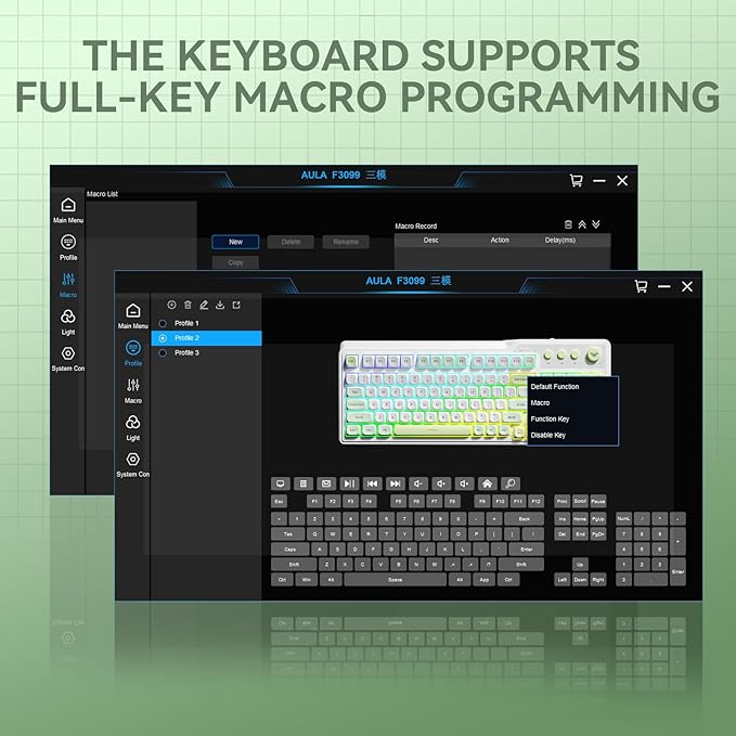 Aula F3099 Wireless Keyboard with Media Knob, Tri-Mode BT5.0/2.4GHz/USB-C Cute Creamy Keyboard with Number Pad, RGB Backlit Gaming Keyboard, Quiet Typing Green Computer Keyboards for Office Laptop/PC