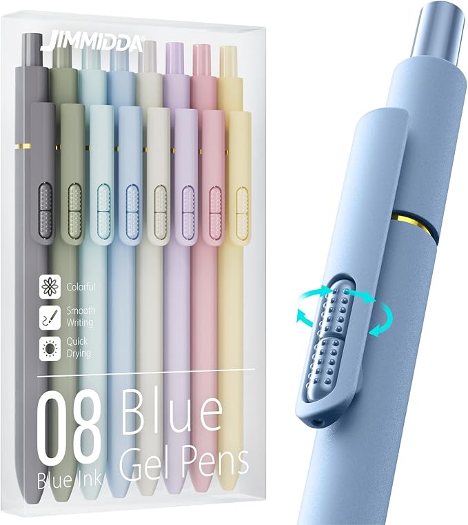 8 Pack Blue Gel Pens with Fidget, 0.7mm Blue Ink Quick-Drying | Fine Point Smooth Writing - Stress Relief Retractable, Soft Grip Cute Pen for Journaling, School Office, Gift, Morandi Style