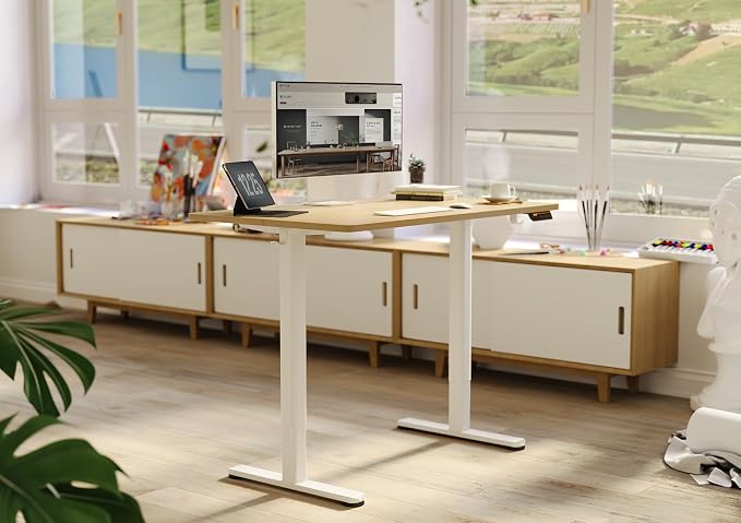 Claiks Electric Height Adjustable Standing Desk, 40x24 Inch, Nature | Smooth Height Adjustment, 3 Memory Presets, Cable Management Hub&Hook, Stable Steel Frame, 176lbs Capacity, Easy Assembly