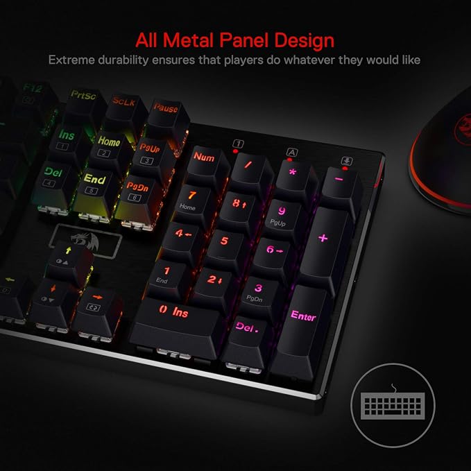 Redragon K556 Wired RGB Mechanical Gaming Keyboard, 104-Key Aluminum Board | Rock-Solid Metal Build, 20 Backlits for Immersive ESports Vibe, Hot-swap Smooth & Soft Linear Red Switch for Quiet Scene