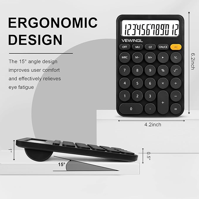 VEWINGL Standard Calculator, 12 Digit Large Display Desktop Calculator with Big Buttons for Office, School, Home & Business