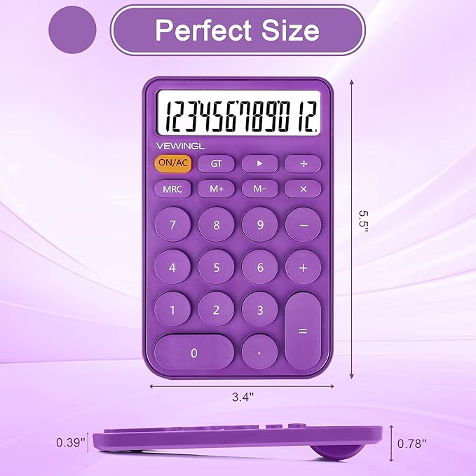 VEWINGL Standard Calculator, 12 Digit Large Display Desktop Calculator with Big Buttons for Office, School, Home & Business