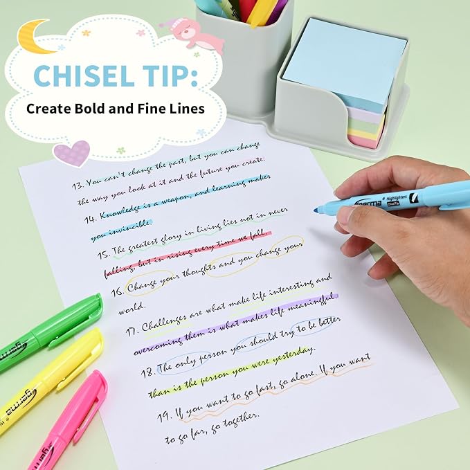 Cgerma Highlighters Assorted Colors Set, 12 Pack, Chisel Tip Bright Colors, Dry Quickly Colored Highlighters for Journaling, Study Notes, School Office Supplies