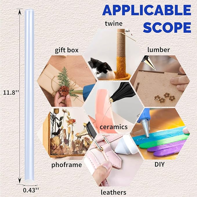 SUNFATT Hot Glue Sticks Full Size,(50 Pcs) 11.8" x 0.43" Large Hot Glue Sticks Perfect for Hot Glue Gun,Easily Create and Bond Crafts on Wood,Plastic,Glass,Flowers,Fabrics,Foam,Jewellery.