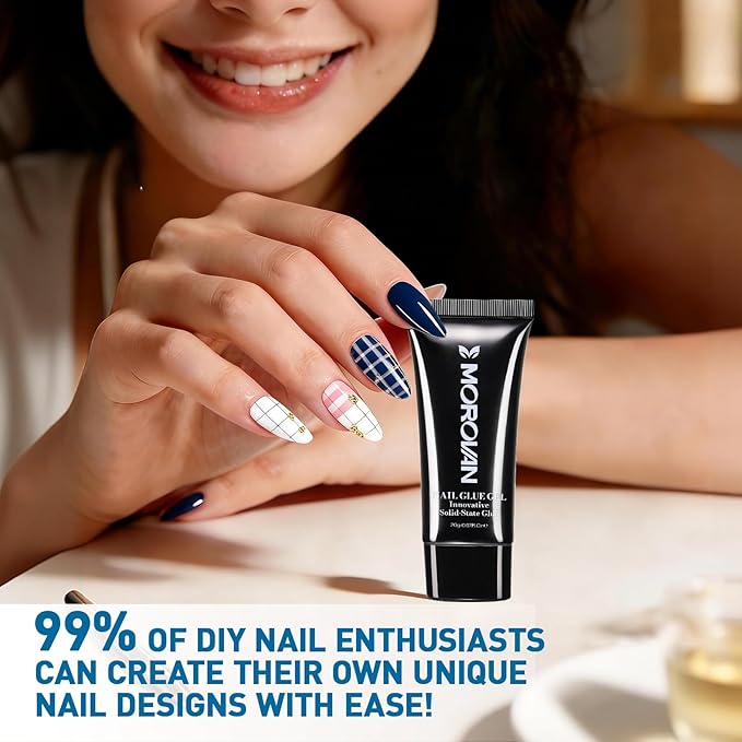 Morovan Solid Nail Glue Gel: Strong Solid Nail Glue Gel for Acrylic Fake Nails Tips Extension Press On Nails Long-Lasting Strong Adhesion Lamp Curing Needed