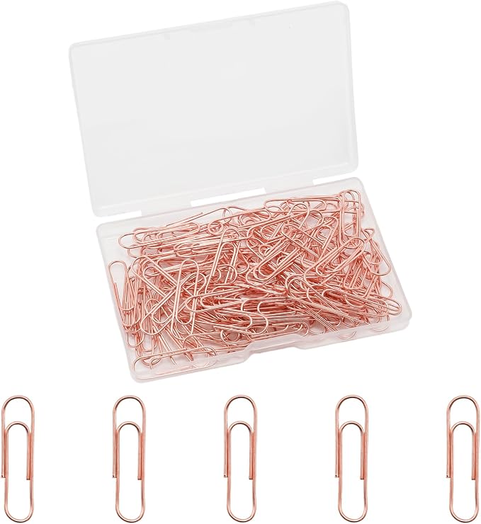 100 Pcs Rose Gold Paper Clips, 1.1 Inch (28mm) Colorful Paperclips | Colored Paper Clips, Rust Proof, for Office, School, DIY, Bookmarks and Document Organization