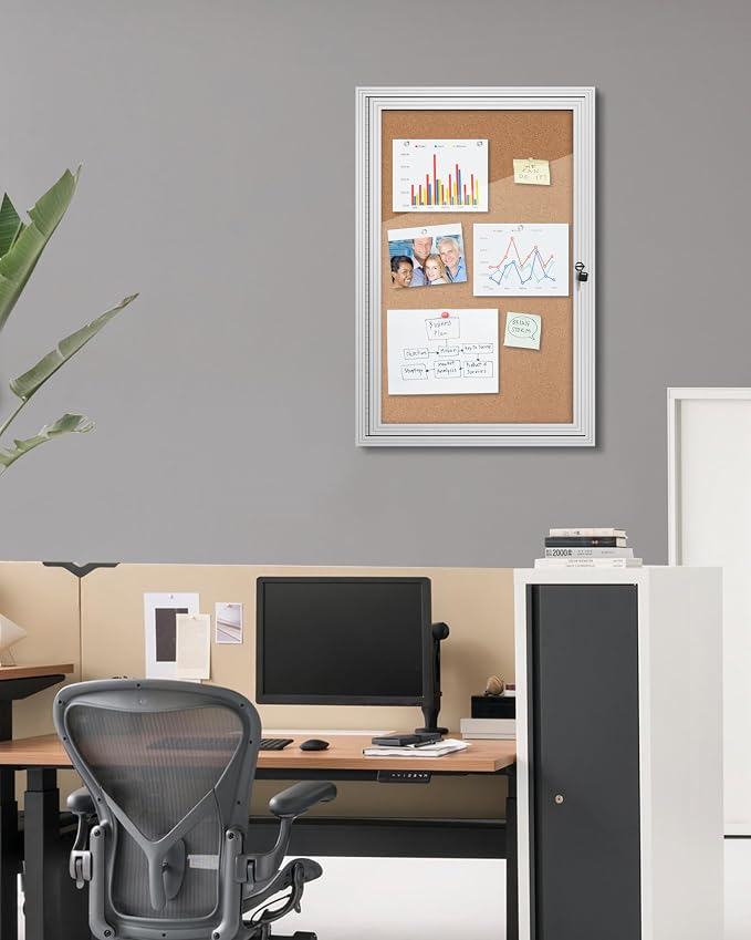 Mifuro 36"x24" Enclosed Bulletin Board, Outdoor Lockable Weather-Resistant Aluminum Cork Noticeboard for School & Office, Silver Frame w/Cork