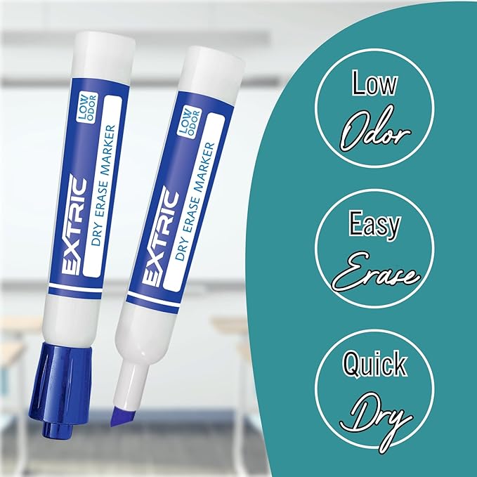 EXTRIC Blue Dry Erase Markers Chisel Tip, 36 Count Whiteboard Markers, Chisel Tip Dry Erase Marker Bulk Classroom Pack White Board Marker for Teachers and Students