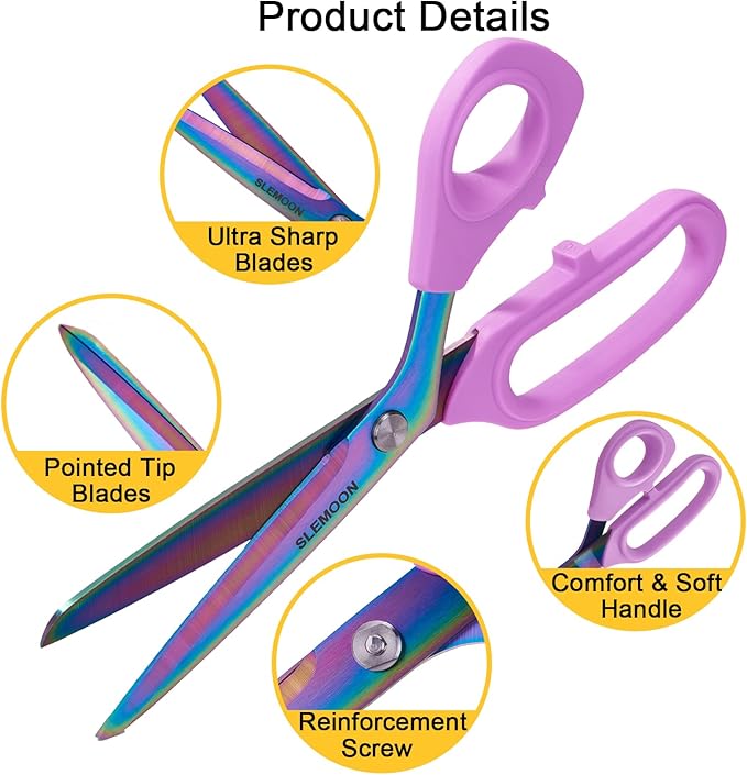 10" Scissors All Purpose, Heavy Duty Professional Tailor Scissors for Fabric Cutting, Leather Craft & Sewing Projects, Light Purple