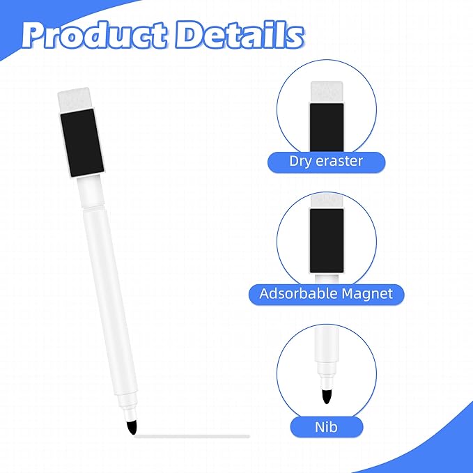 5 Pcs Black Dry Erase Markers Magnetic Dry Erase Marker with Eraser Cap Mini Dry Erase Markers for Whiteboard (5)