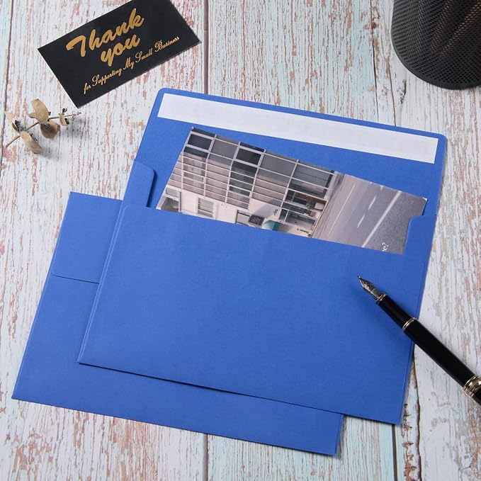 100 Pack A7 Envelopes Self-Adhesive, 5.24 x 7.21 Inches, Blue | 5x7 Envelopes For Invitations, 5x7 Greeting Cards