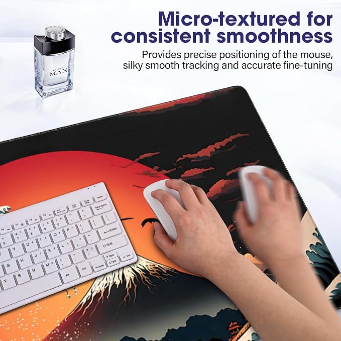 Large Extended Mouse Pad with Stitched Edges 35.4"x15.7" - Waterproof Desk Mat, Non-Slip Rubber Base for All-Desk Coverage, Perfect for Gaming Office Home, Moon Wave