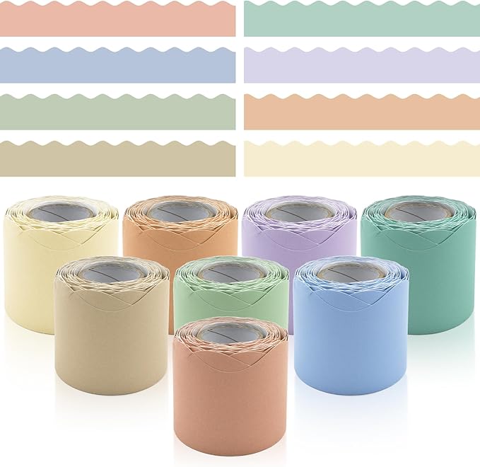 8 Rolls 262.4 Ft Bulletin Board Borders - Pastel Scalloped Borders Bulletin for Classroom, School & Office Decor - Pastel Classroom Borders for Bulletin Board