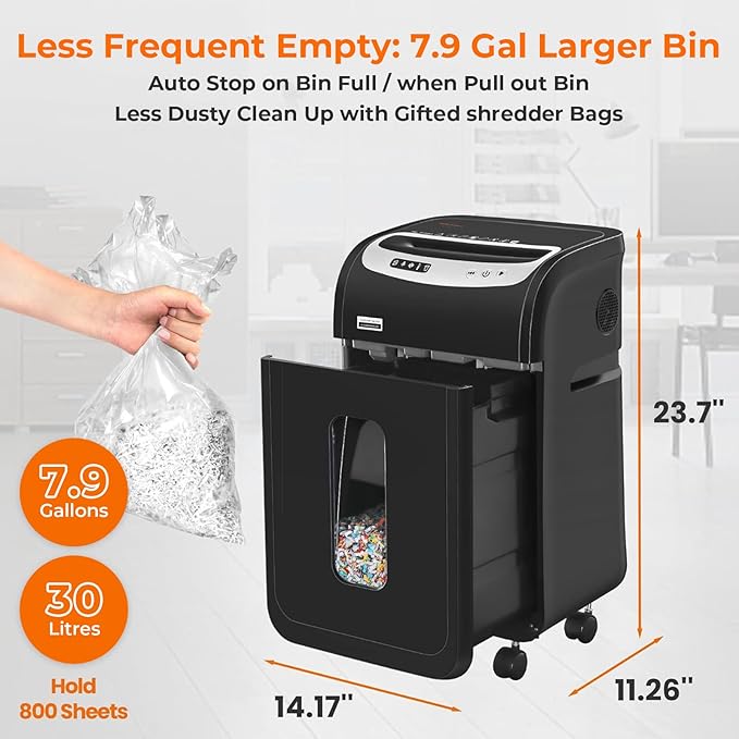 18-Sheet Paper Shredder for Home Office Heavy Duty with 60 Mins Running Micro Cut, US Patented Cutter, Shred CD/Card with 7.9 Gal Extra Large Bin, AUTO Jam Proof(ETL)