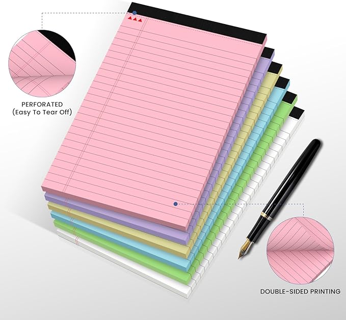 12pcs Small Note Pads, Colored Notepads 5x8 College Ruled Notebook, Writing Pads 5 x 8, Legal Pads, Pad Paper Perforate Notebooks for Work, Message, School, Office Supplies,30 Sheets/Pack