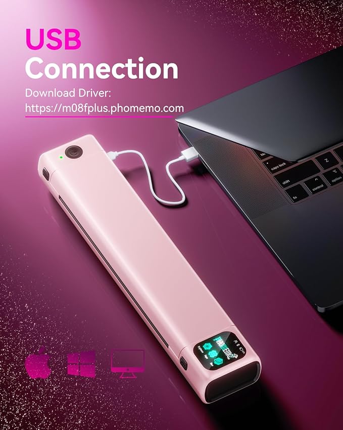 Phomemo M08F Plus Tattoo Stencil Printer with Touchscreen, Bluetooth Tattoo Printer Machine with 10pcs Transfer Paper, Compatible with Phone, Tablet, PC, Tattoo Supplies for Professionals, Pink
