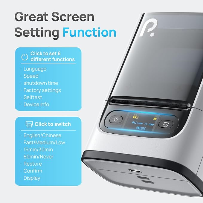 POLONO PM220S Label Maker Machine with Tape, Bluetooth Label Maker, Pearl | Easy to use, Premium Prints, Inkless, Powerful Connectivity Label Printer with Smart APP for School, Office, Home, Business