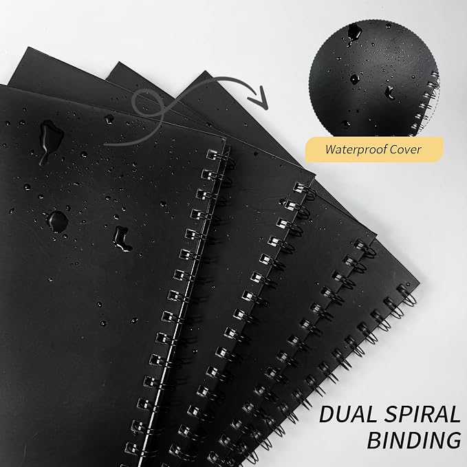 Graph Paper Spiral Notebook 8.5" x 11" Black Hardcover Grid Journal 4 Pack | A4 large size,160 pages,100gsm thick paper for note taking engineering graphing work school supplies