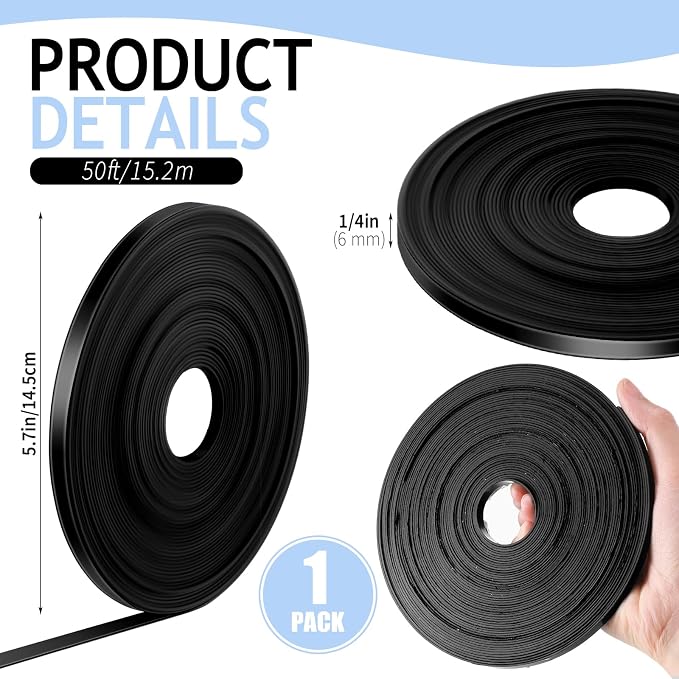 Tellegloww Black Magnetic Tape Roll Thin Strips, 1/4 inch x 50 feet Magnetic Board Dividers Whiteboard Graphic Decorative Tape Marking Line for Classroom Office Art Accessories