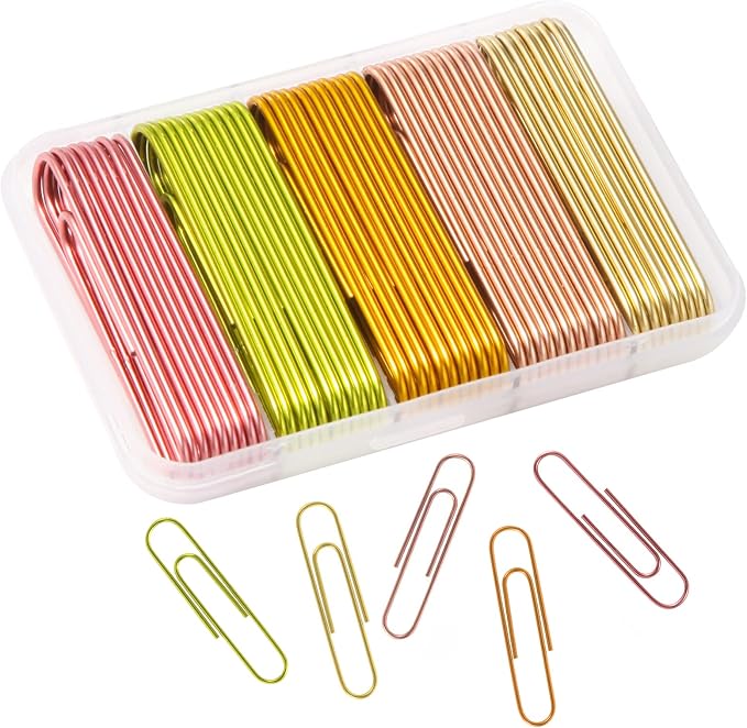 Assorted Colored Paper Clips - 51 PCS, 50mm, PVC Free, Perfect for Paperwork