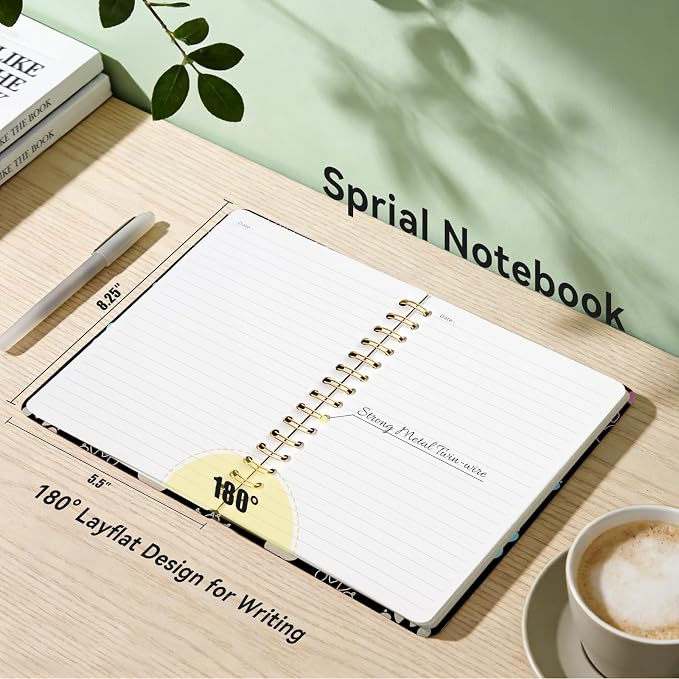 Lined Spiral Journal Notebook for Work A5, 160 Pages, Footprints | College Ruled Spiral Journal for Women, Hardcover with Elegant Design for Note-Taking, 5.5 * 8.25 inch