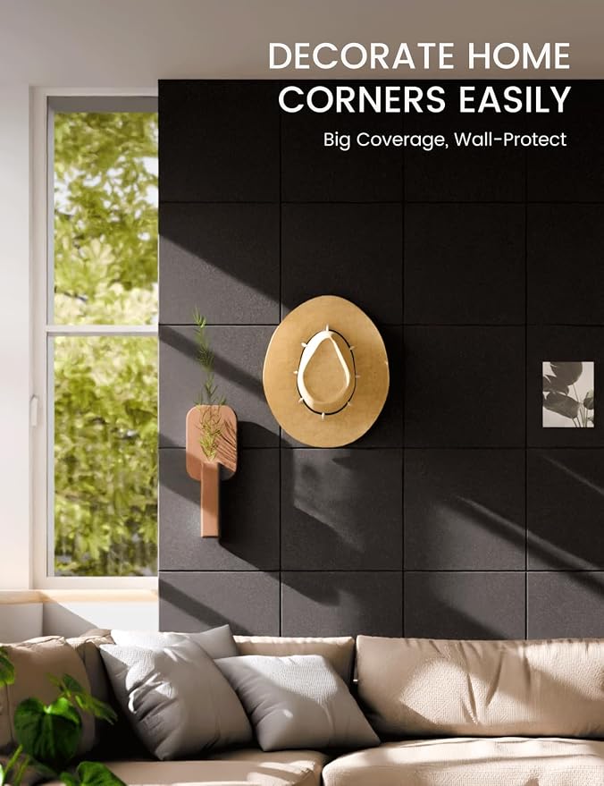 Fluxynara Felt Bulletin Board & Cork Board Alternative, Black | 48" x 36" Pin board, Removable Adhesive Tabs, Easy Install Without Wall Damage, For Home Office Decor