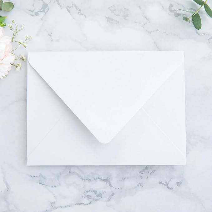 PONATIA 50PCS A7 Euro Flap Envelopes, 5.25 x 7.25'' Liner Envelope For 5x7'' Weddings Invitation Cards, Christmas Gift Cards, Acrylic Invitations, Photos (White & Dusty Blue)