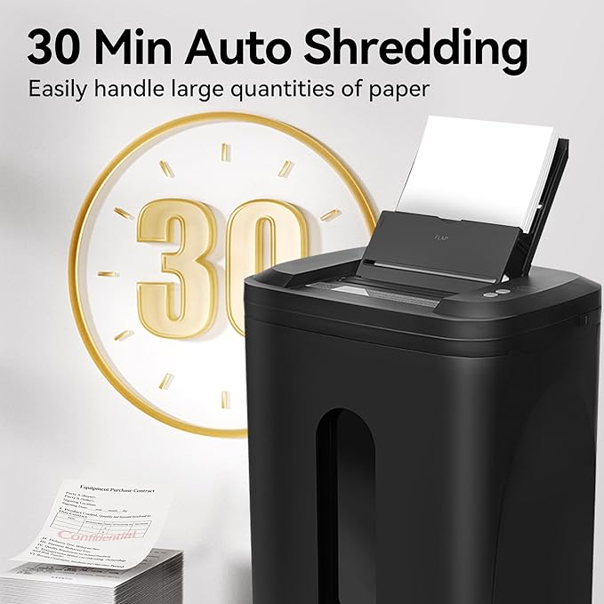 250-Sheet Paper Shredder Auto Feed, Commercial Shredders Heavy Duty, 60 Min Non-Stop, P-5 Ultra Security Shredder for Home Office, Micro Cut with Wheels, 8.72 Gal Bin, <60 dB(OL380)